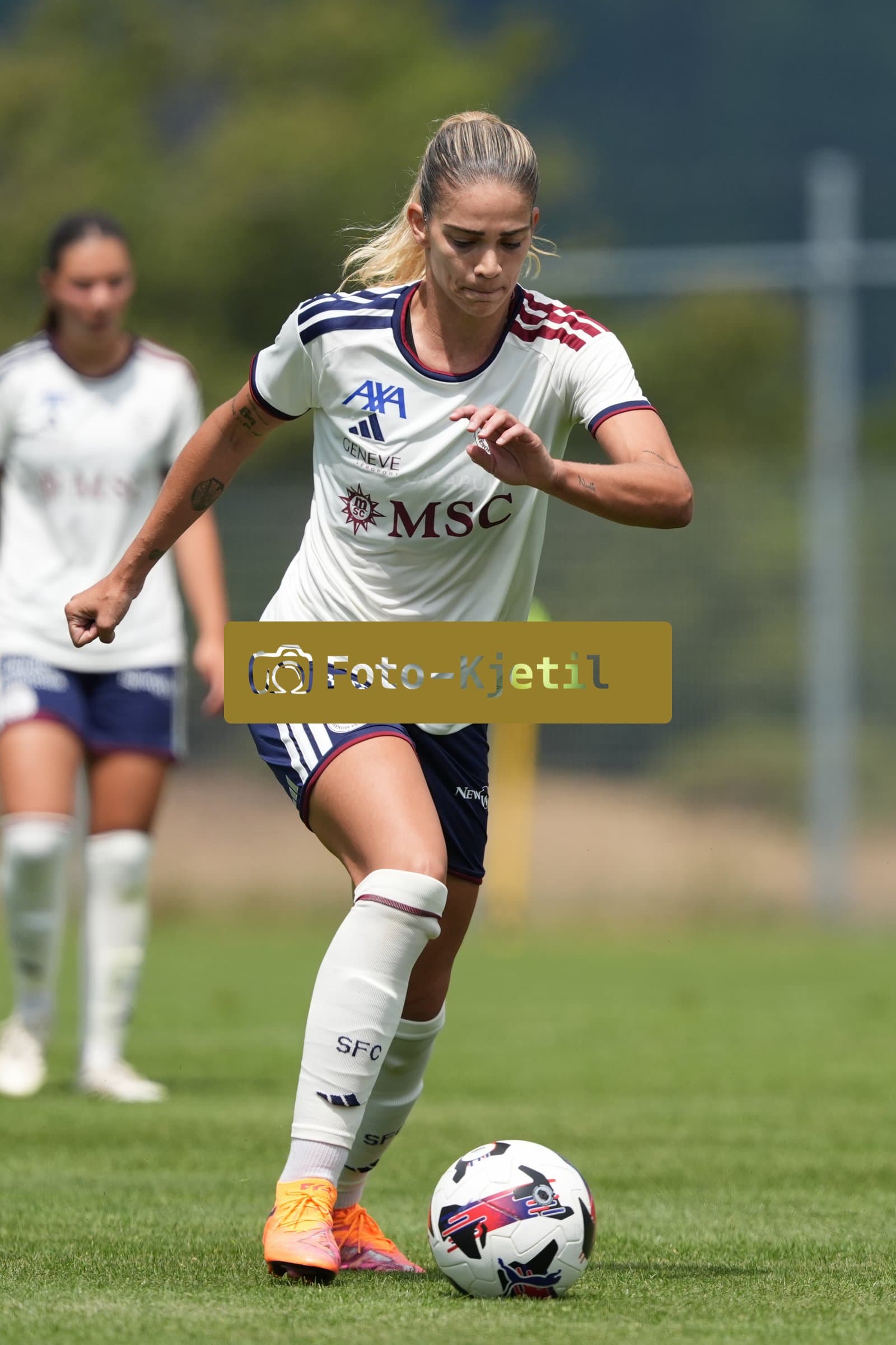 Crans-Montana, Switzerland - July 25: De al m da Eira Stefanie (64 SFCCF) during the AXA Women's Super League match between Servette FC Chenois Feminin and FC Sion Feminin at Stade du Christ-Roi on July 25, 2026 in Crans-Montana, Switzerland.
