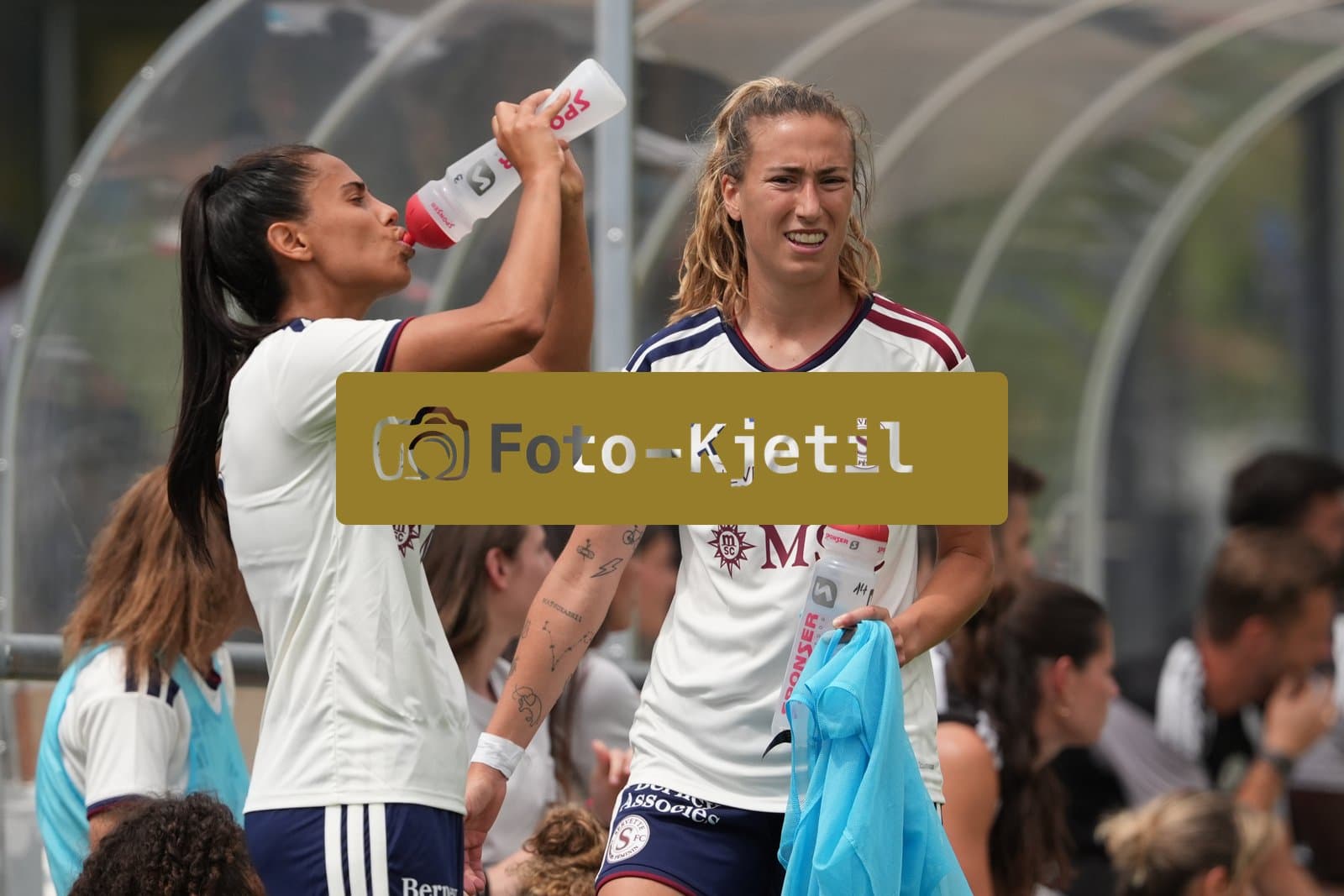 Crans-Montana, Switzerland - July 25: De al m da Eira Stefanie (64 SFCCF) and Daina Bourma (3 SFCCF) after substitute during the AXA Women's Super League match between Servette FC Chenois Feminin and FC Sion Feminin at Stade du Christ-Roi on July 25, 2026 in Crans-Montana, Switzerland.